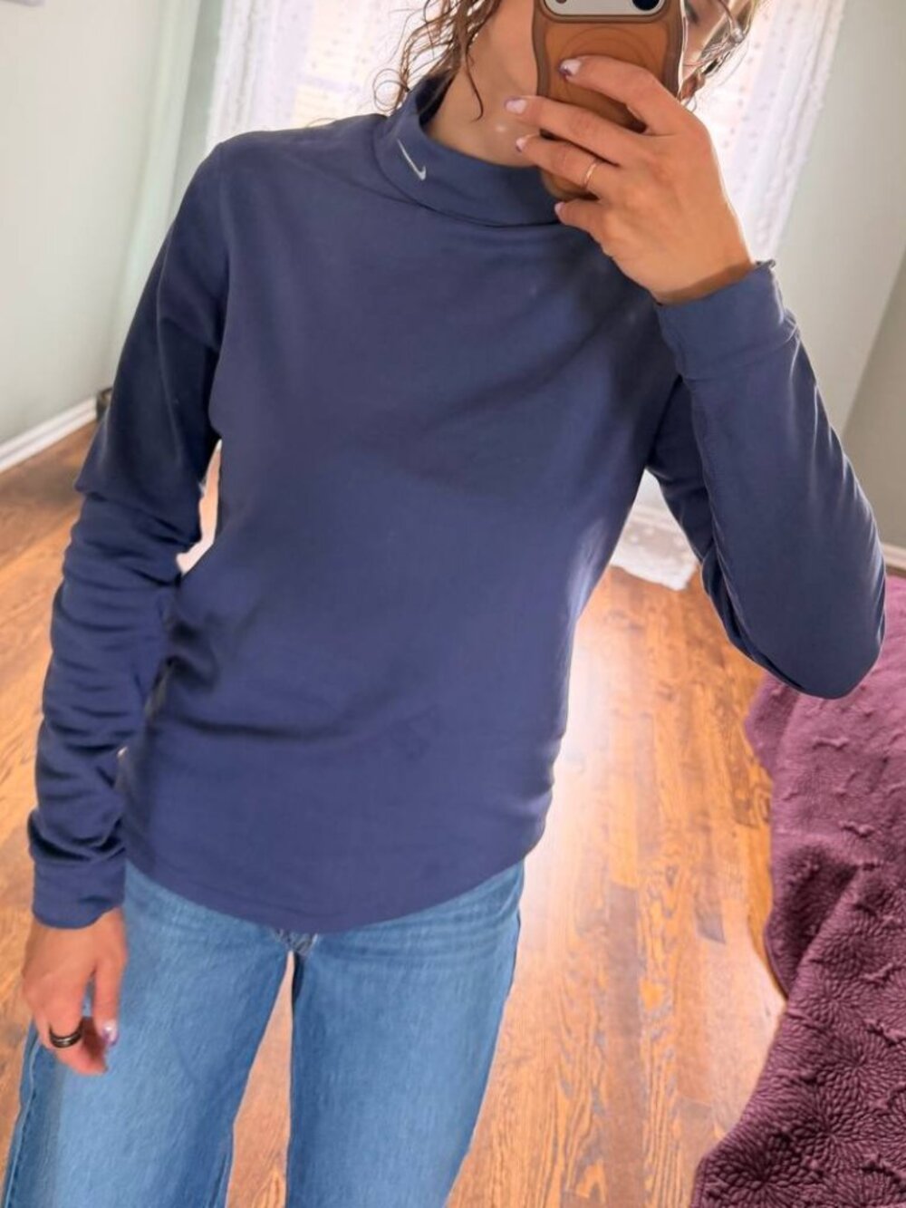 Nike FIT DRY Steel Blue Long-Sleeve Fleece Training Top Baselayer